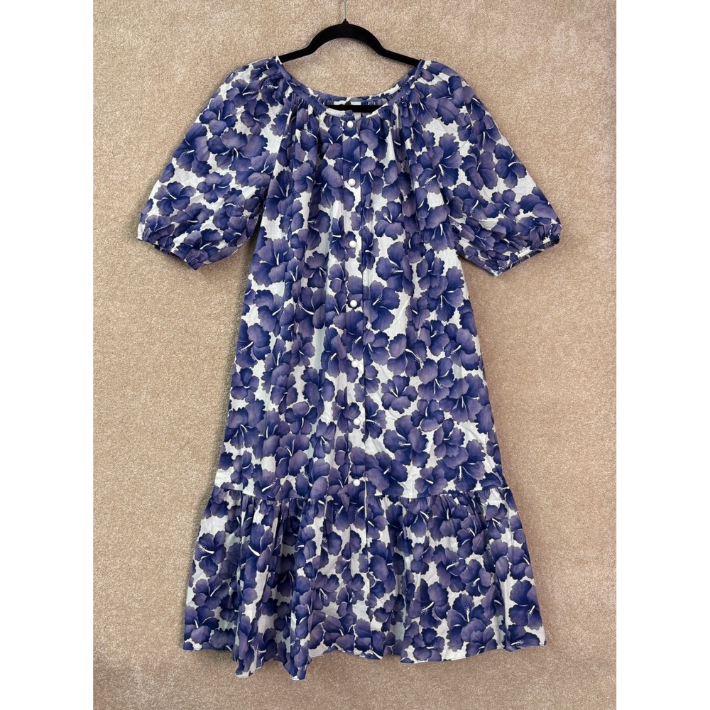 Vintage HILO HATTIE Floral Dress Womens Medium Purple Hibiscus Button Front